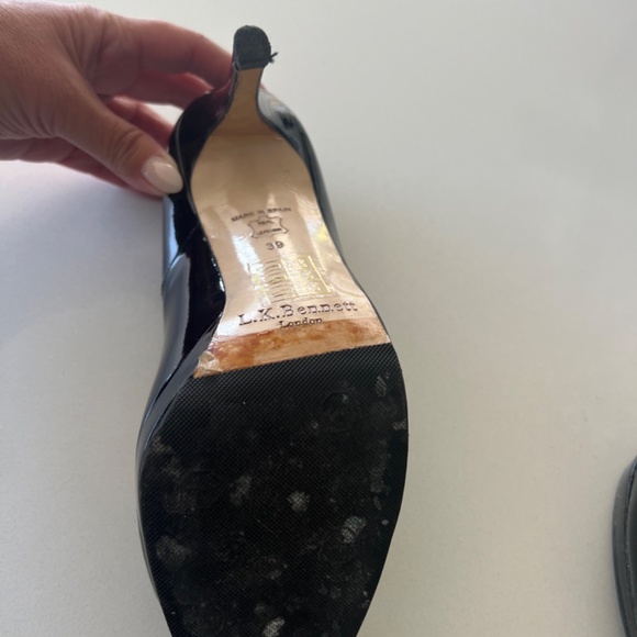L.K. Bennett Sledge Black Patent Platform Court Heels Size 39 - Picture 7 of 11